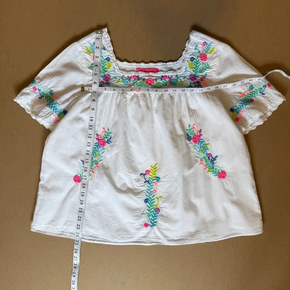 Lilly Pulitzer Tamryn Top White Floral Embroidered Square Neck Peasant Blouse M - Picture 8 of 11